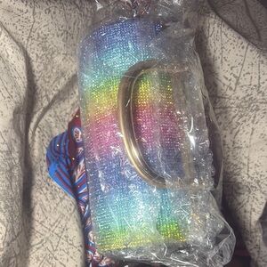 Colorful Beaded Handbag with Gold Handle